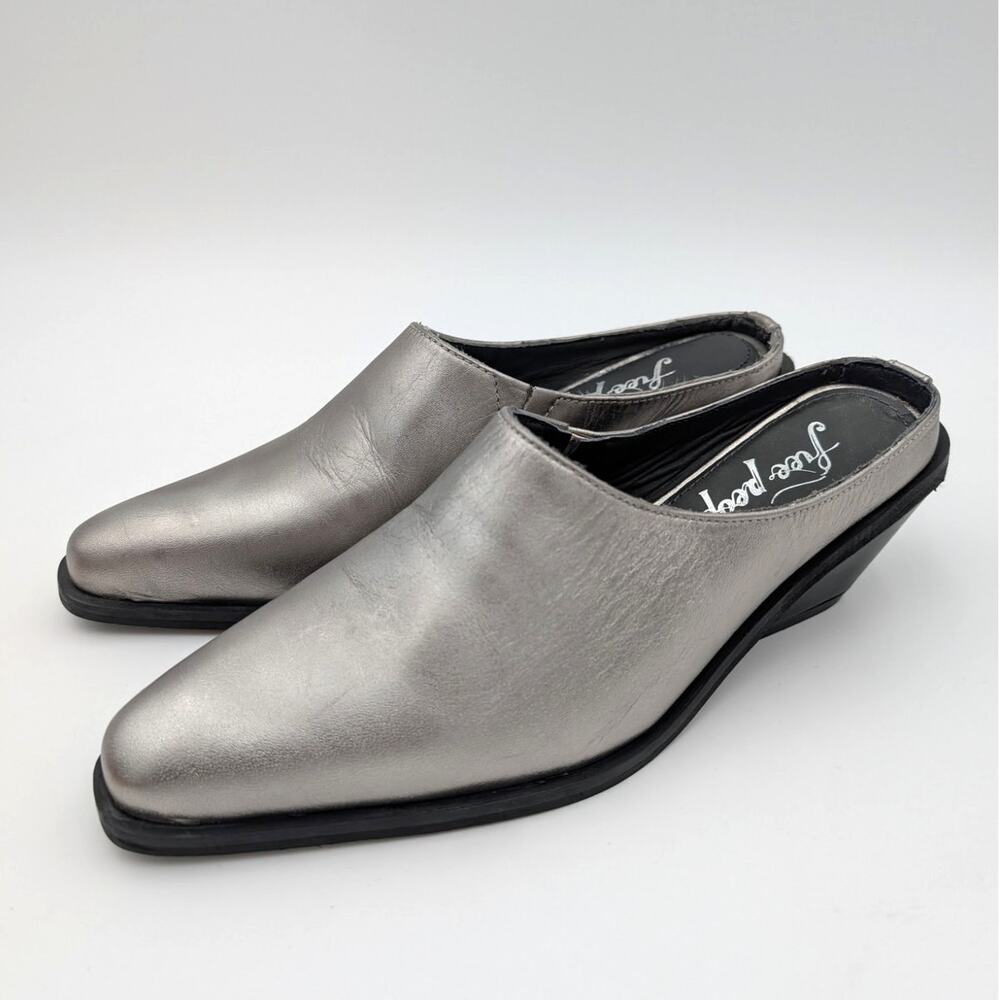 Free People Tallulah Mule Western Wedge Platino Women's Size US8.5 EU38.5
